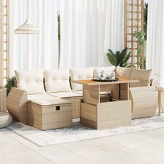 Salon de jardin avec coussins 8 pcs beige résine tressée acacia