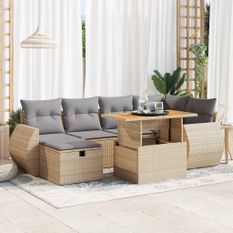 Salon de jardin avec coussins 8 pcs beige résine tressée acacia