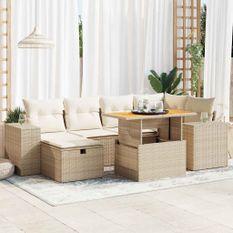 Salon de jardin avec coussins 8 pcs beige résine tressée acacia