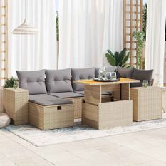 Salon de jardin avec coussins 8 pcs beige résine tressée acacia