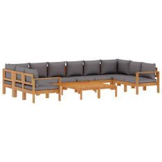 Salon de jardin avec coussins 8 pcs bois massif d'acacia