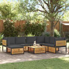 Salon de jardin avec coussins 8 pcs bois massif d'acacia