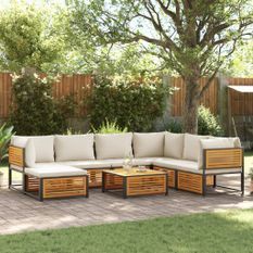 Salon de jardin avec coussins 8 pcs bois massif d'acacia