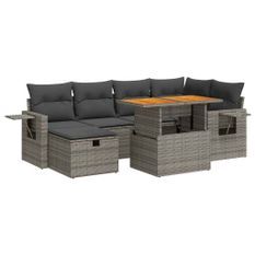 Salon de jardin avec coussins 8 pcs gris résine tressée acacia