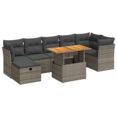 Salon de jardin avec coussins 8 pcs gris résine tressée acacia