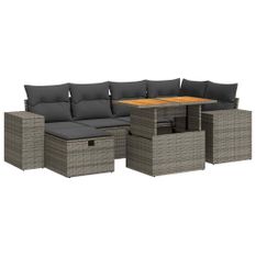 Salon de jardin avec coussins 8 pcs gris résine tressée acacia