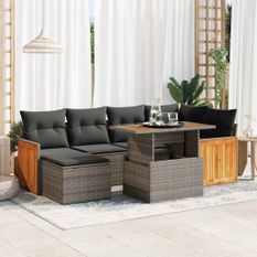 Salon de jardin avec coussins 8 pcs gris résine tressée acacia