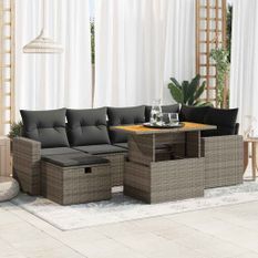 Salon de jardin avec coussins 8 pcs gris résine tressée acacia