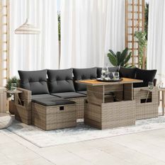 Salon de jardin avec coussins 8 pcs gris résine tressée acacia