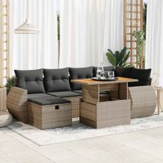 Salon de jardin avec coussins 8 pcs gris résine tressée acacia