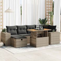 Salon de jardin avec coussins 8 pcs gris résine tressée acacia