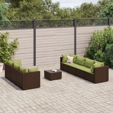 Salon de jardin avec coussins 8 pcs marron résine tressée