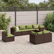 Salon de jardin avec coussins 8 pcs marron résine tressée