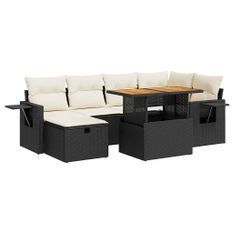 Salon de jardin avec coussins 8 pcs noir résine tressée acacia