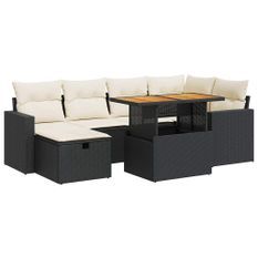 Salon de jardin avec coussins 8 pcs noir résine tressée acacia