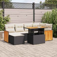 Salon de jardin avec coussins 8 pcs noir résine tressée acacia