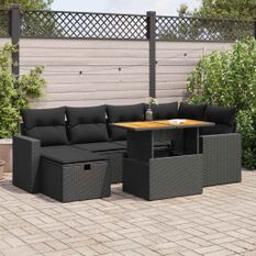 Salon de jardin avec coussins 8 pcs noir résine tressée acacia