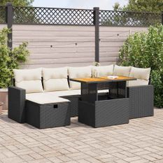 Salon de jardin avec coussins 8 pcs noir résine tressée acacia