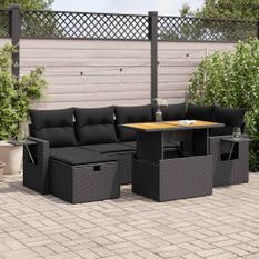 Salon de jardin avec coussins 8 pcs noir résine tressée acacia