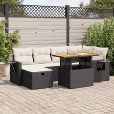 Salon de jardin avec coussins 8 pcs noir résine tressée acacia