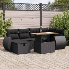 Salon de jardin avec coussins 8 pcs noir résine tressée acacia