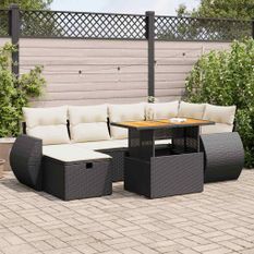 Salon de jardin avec coussins 8 pcs noir résine tressée acacia