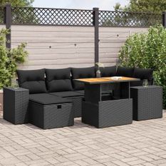 Salon de jardin avec coussins 8 pcs noir résine tressée acacia