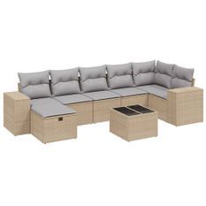 Salon de jardin avec coussins 8pcs mélange beige résine tressée