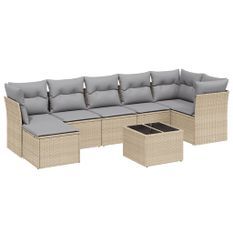 Salon de jardin avec coussins 8pcs mélange beige résine tressée