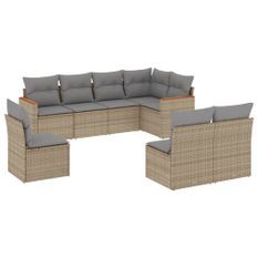 Salon de jardin avec coussins 8pcs mélange beige résine tressée