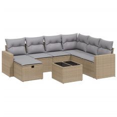 Salon de jardin avec coussins 8pcs mélange beige résine tressée