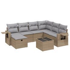 Salon de jardin avec coussins 8pcs mélange beige résine tressée