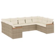 Salon de jardin avec coussins 9 pcs beige résine tressée