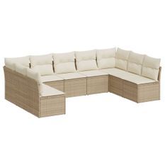 Salon de jardin avec coussins 9 pcs beige résine tressée