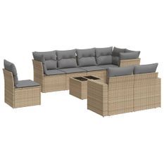 Salon de jardin avec coussins 9 pcs beige résine tressée