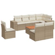 Salon de jardin avec coussins 9 pcs beige résine tressée