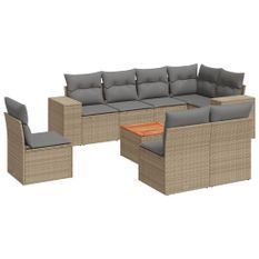 Salon de jardin avec coussins 9 pcs beige résine tressée