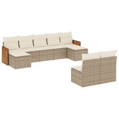 Salon de jardin avec coussins 9 pcs beige résine tressée