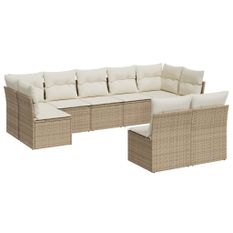 Salon de jardin avec coussins 9 pcs beige résine tressée