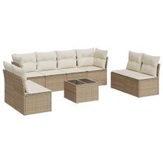 Salon de jardin avec coussins 9 pcs beige résine tressée
