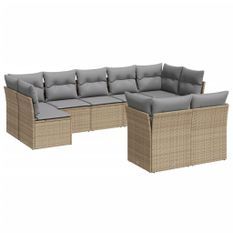 Salon de jardin avec coussins 9 pcs beige résine tressée