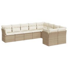 Salon de jardin avec coussins 9 pcs beige résine tressée