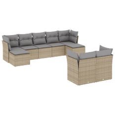 Salon de jardin avec coussins 9 pcs beige résine tressée