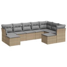 Salon de jardin avec coussins 9 pcs beige résine tressée