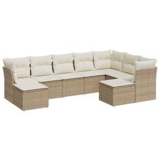 Salon de jardin avec coussins 9 pcs beige résine tressée