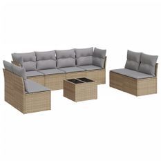 Salon de jardin avec coussins 9 pcs beige résine tressée
