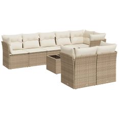 Salon de jardin avec coussins 9 pcs beige résine tressée