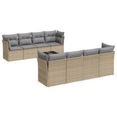 Salon de jardin avec coussins 9 pcs beige résine tressée