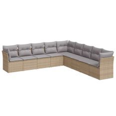 Salon de jardin avec coussins 9 pcs beige résine tressée