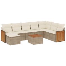 Salon de jardin avec coussins 9 pcs beige résine tressée